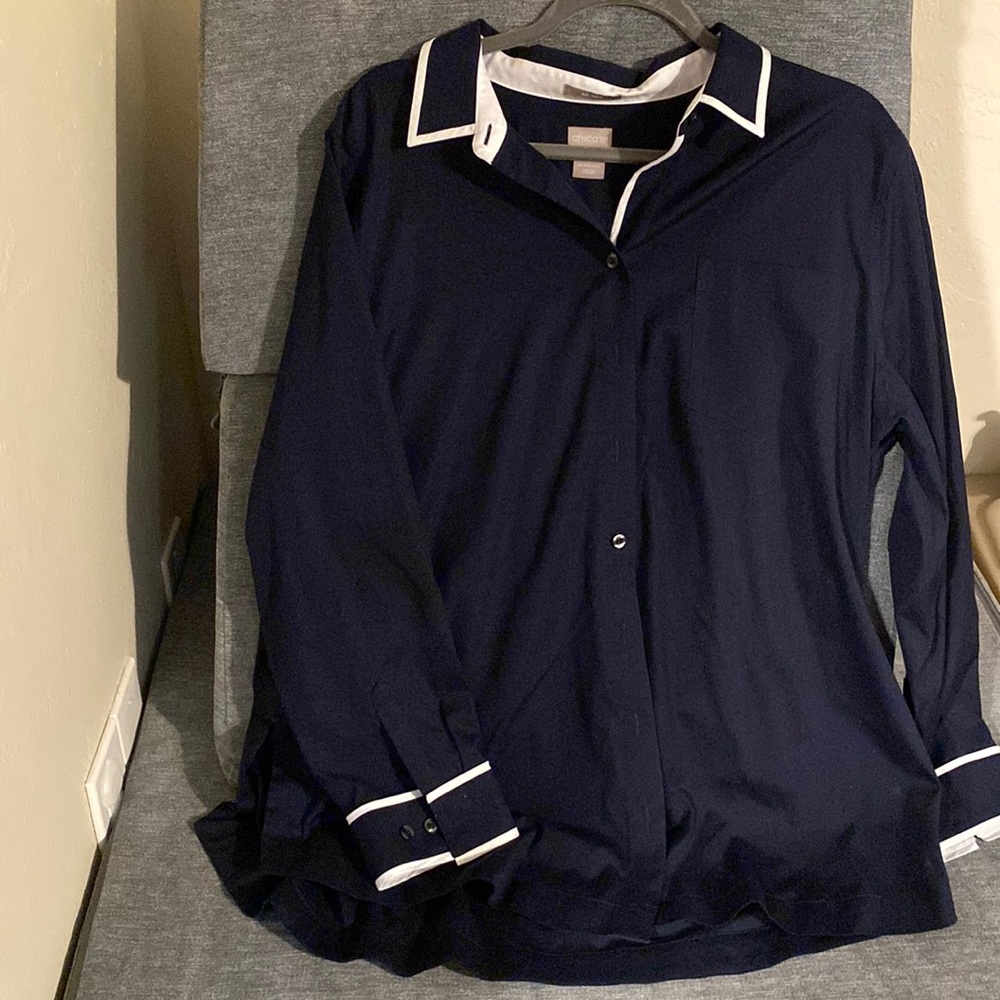 Chico’s Navy Blue Dress Button Down Shirt